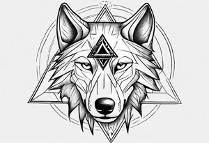 wolf head with triforce on forehead and circle in the background tattoo idea