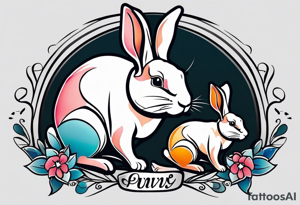 I would like a colorful bunny tattoo for my daughter because she loves bunnies and at the same time she is a pig, I would like the bunny to preferably have some combination with a pig, and then her birthday is April 9, and I would like the bunny to be kind of in the style of something like Iron Man, with the number 0409 on the armor. I'm more of a geometric person myself so I'd like her to not be a full pattern but cut by diamonds or triangles

Translated with www.DeepL.com/Translator (free version) tattoo idea