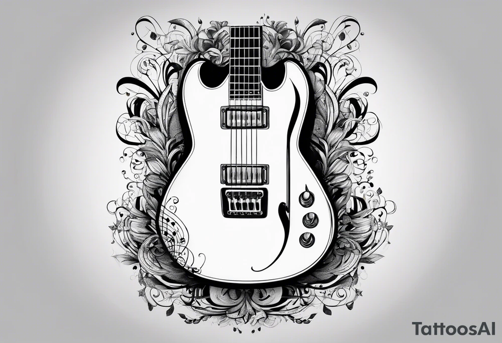 guitar with musical notes wrapped around it tattoo idea