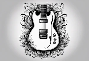 guitar with musical notes wrapped around it tattoo idea