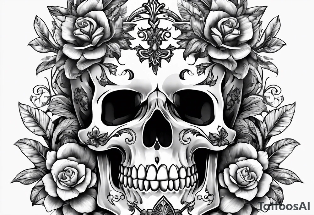 Armor, floral, skulls tattoo idea