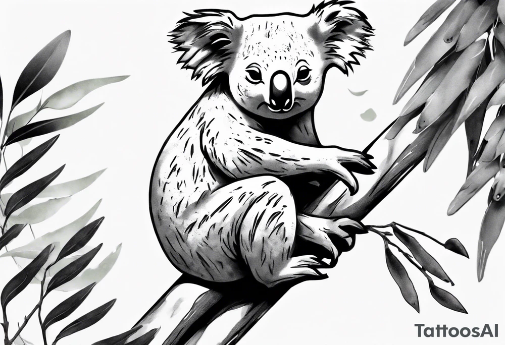 A koala with a kookaburra sitting on a eucalyptus tree tattoo idea A koala with a kookaburra sitting on a eucalyptus tree tattoo idea