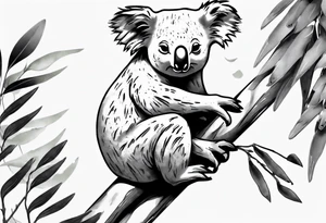 A koala with a kookaburra sitting on a eucalyptus tree tattoo idea