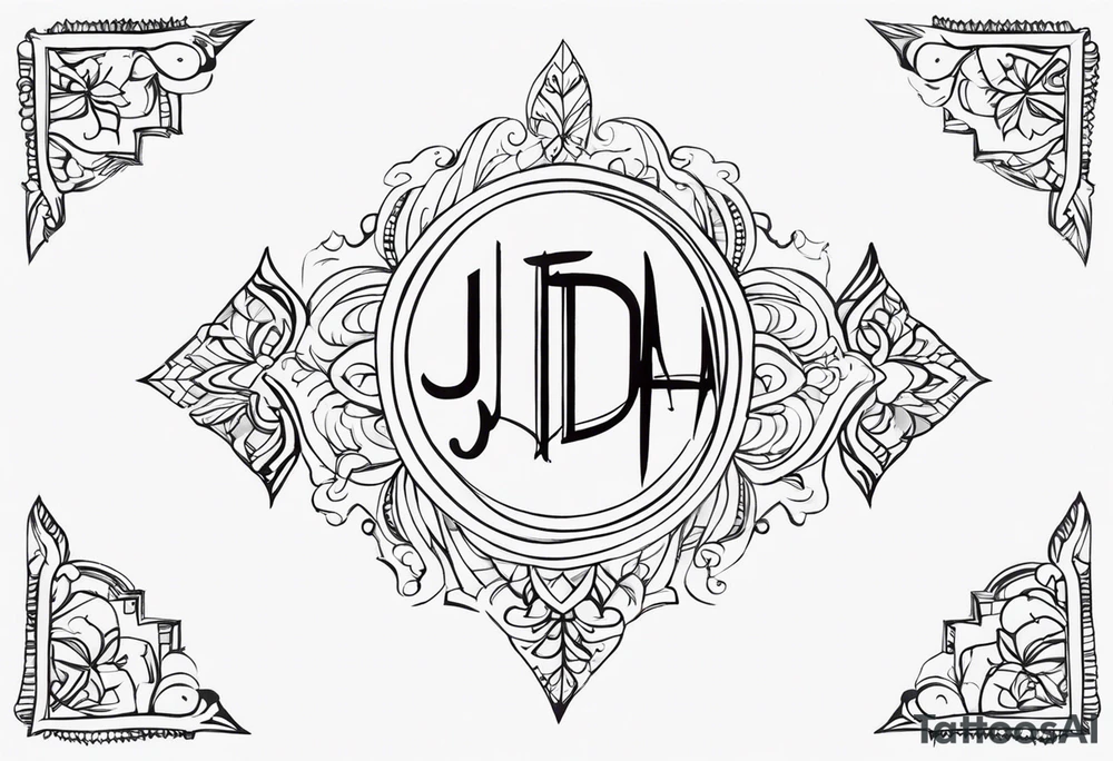 The word “wanderlust” with the initials “jda” in the middle tattoo idea