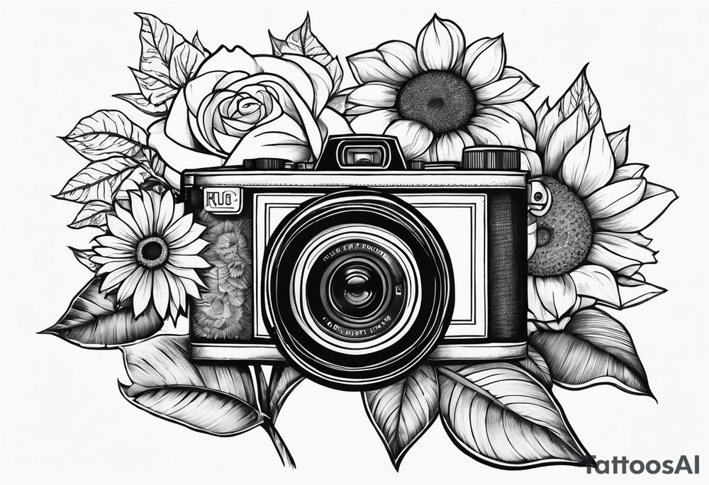 Flower : rose , sunflower, camera, book tattoo idea