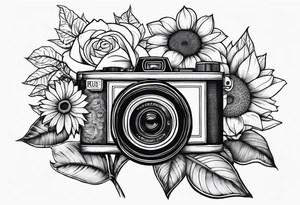 Flower : rose , sunflower, camera, book tattoo idea