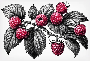 a single long raspberry branch that is growing downwards tattoo idea