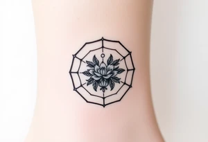 Hexagon with astrological sign for Leo,  larkspur and water lilies in the center tattoo idea