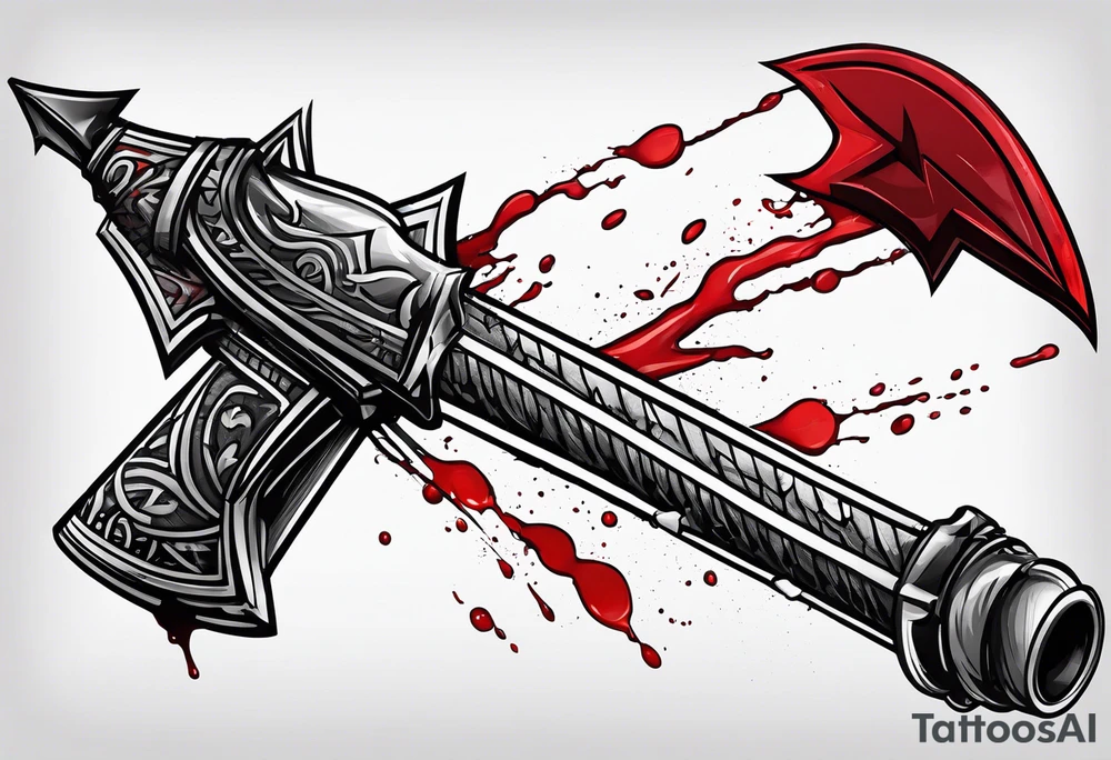 an arrow with only one drip of blood on the tip of it simple line art tattoo idea