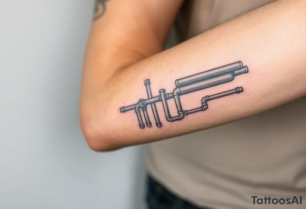 wide vertical System of thin pipes that transitions and transforms outwards of sides and end into thick, widespread 
veins of forearm tattoo idea