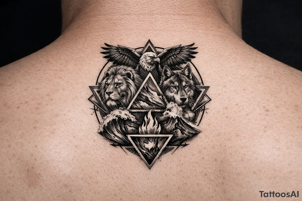 Strength, humble, honourable, respectful, being adaptable to all situations
Using animals, elements (earth wind fire water), geometric shapes
Design for a full sleeve tattoo idea