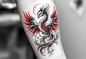 凤凰 (fènghuáng, “phoenix”) in red and crimson expresses grace through rebirth and resilience. tattoo idea