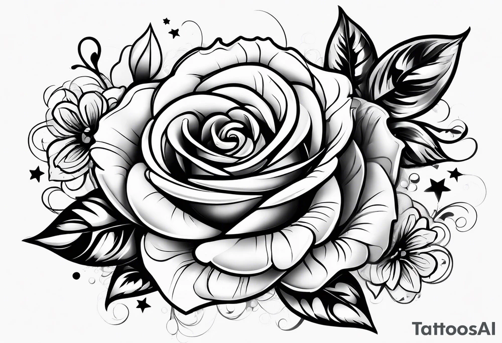 Roses with filled in stars & bubbles tattoo idea