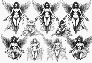 an angel transforming into a demon female tattoo idea