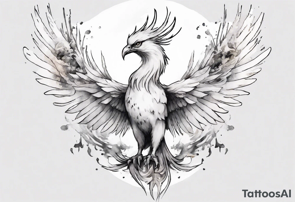 a white phoenix wearing steel crown around its head tattoo idea