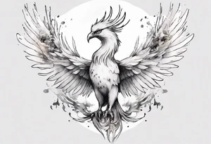 a white phoenix wearing steel crown around its head tattoo idea