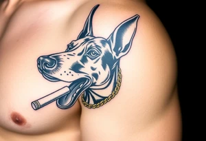 Doberman with a cigar and a gold chain tattoo idea