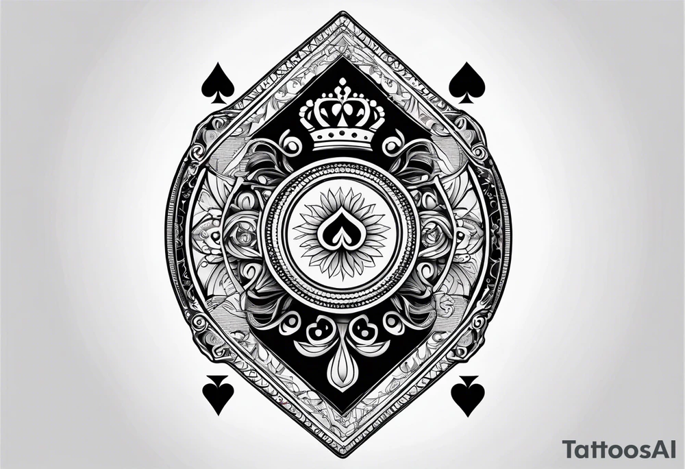 one playing card with both queen of hearts and king of spades in extreme minimalistic style tattoo idea
