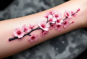 A pink cherry blossom branch gently falling across the skin, symbolizing the fleeting nature of life. tattoo idea