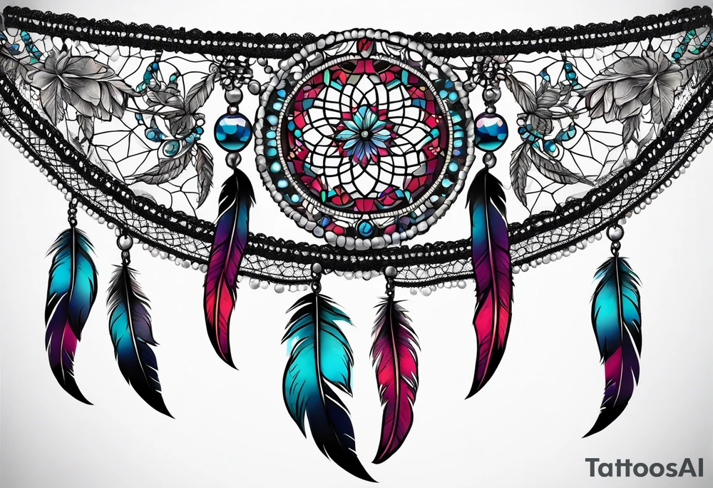 Lace garter with dream catcher tattoo idea