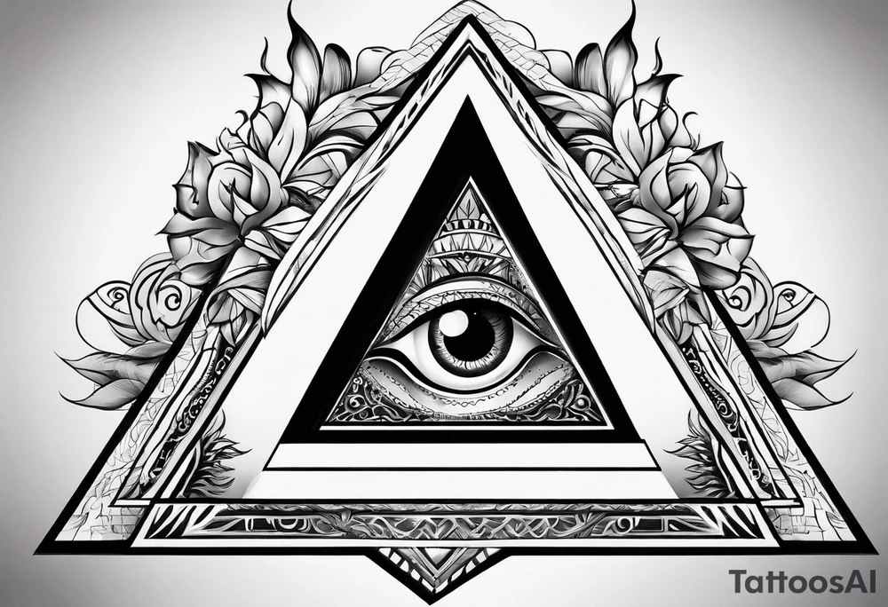 Pyramid with eye and flames tattoo idea