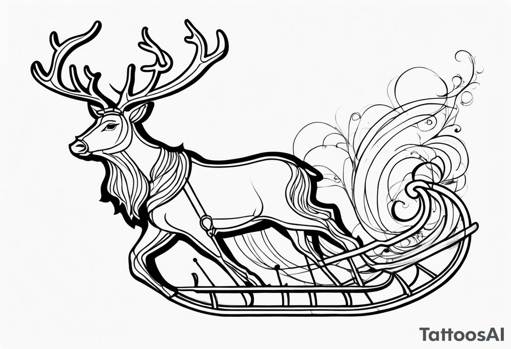 Wooden Santa Sleigh and Reindeer tattoo idea