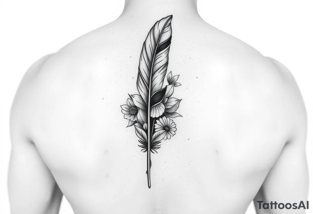 Feather, floral tattoo idea