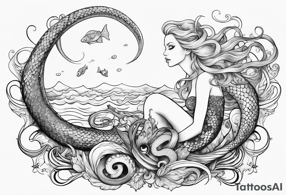 Blond mermaid with giant octopus tattoo idea