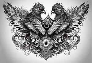 Men's chest tatto with two psychedelic entities facing each other tattoo idea