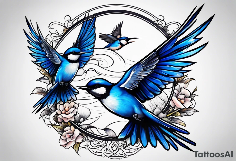 Swallow birds and blue jays flying tattoo idea