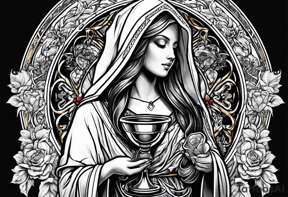 Female saint holding a chalice tattoo idea