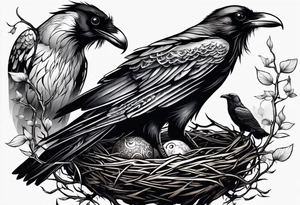 raven and osprey sharing nest tattoo idea