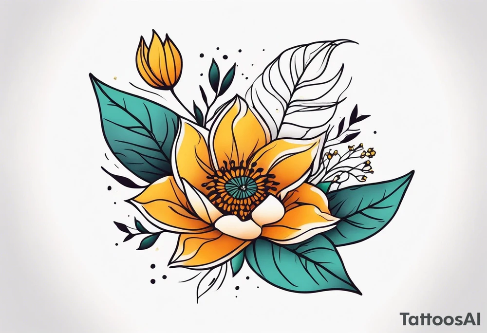 Tatuaje para antebrazo de enredaderas con Flores y Hojas a Color tattoo idea