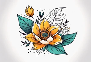 Tatuaje para antebrazo de enredaderas con Flores y Hojas a Color tattoo idea