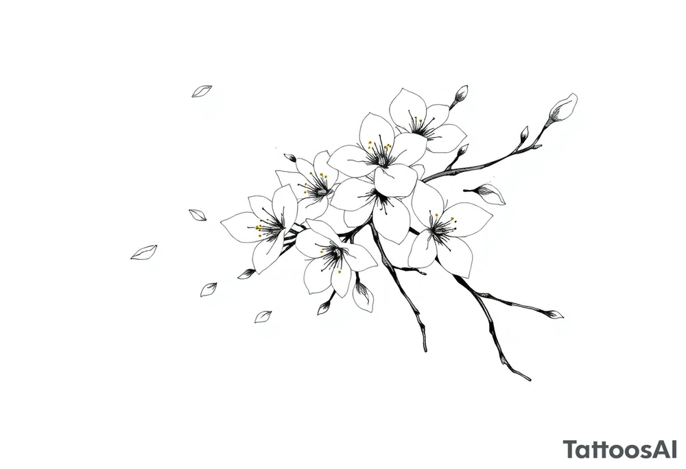 delicate cherry blossoms swirling in spring breeze with petals tattoo idea