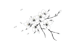 delicate cherry blossoms swirling in spring breeze with petals tattoo idea