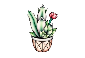 cute cacti and succulent in a pot tattoo idea