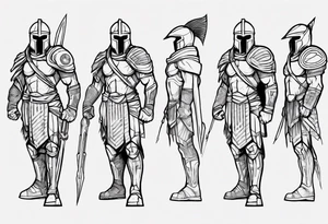 spartan soldier sleeve linework ultra-thin fine line linework tattoo idea