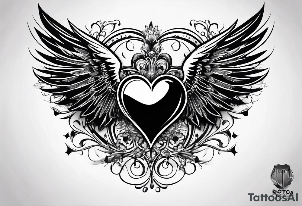 heart, wings, music tattoo idea