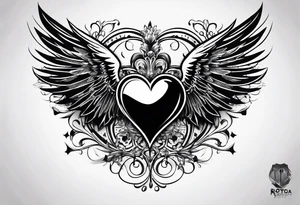 heart, wings, music tattoo idea
