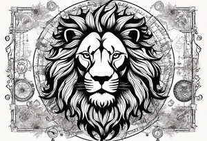 heraldic lion surrounded by scientific formulas tattoo idea