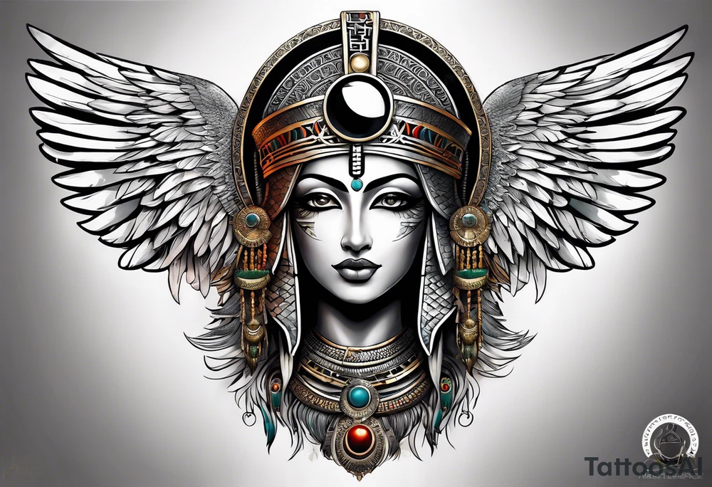 Isis (top center): With wings and the sun disc on her head, holding the ankh. tattoo idea