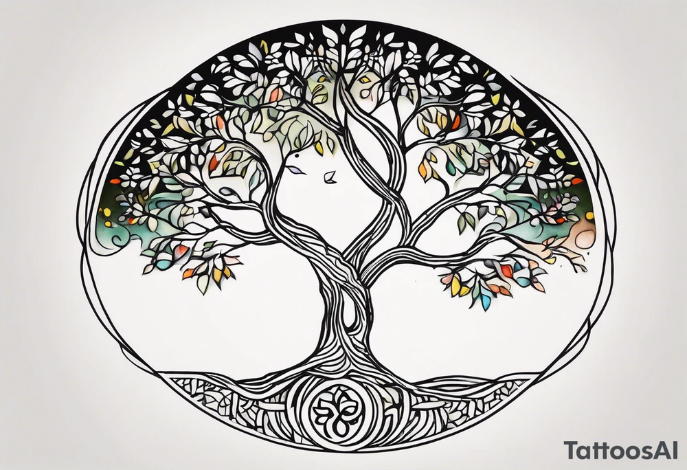 A Tree of Life in a circular design, with the Names Niko and Janina around it. tattoo idea