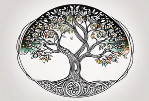 A Tree of Life in a circular design, with the Names Niko and Janina around it. tattoo idea