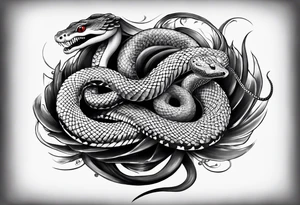 Double headed snake tattoo for placement along the spine in japanese style where the head is positioned at the bottom end of my spine to symbolise a journey of healing and transformation tattoo idea