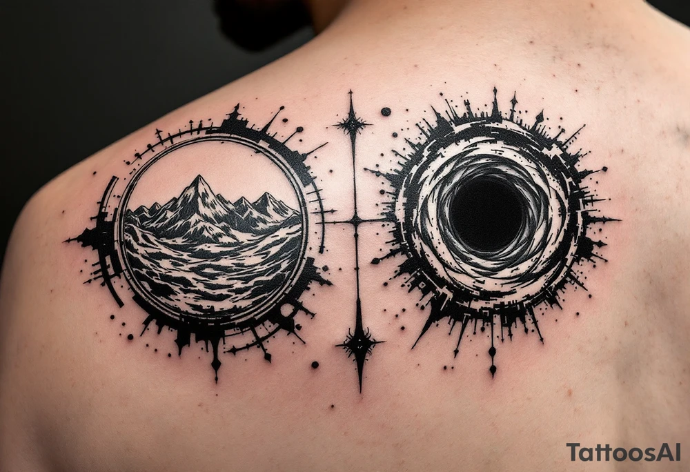 2 different worlds on both sides of a black hole tattoo idea