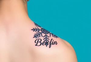 A snowflake on Blue backround and the name „Berfin“ in it tattoo idea