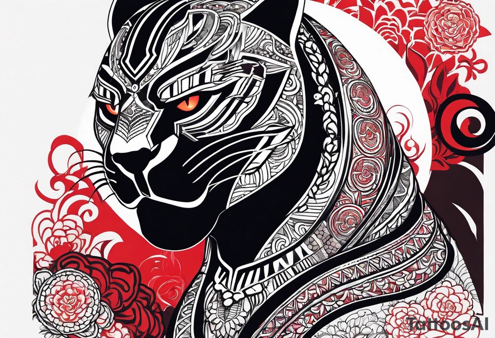 unique black panther, striking red eyes tattoo idea