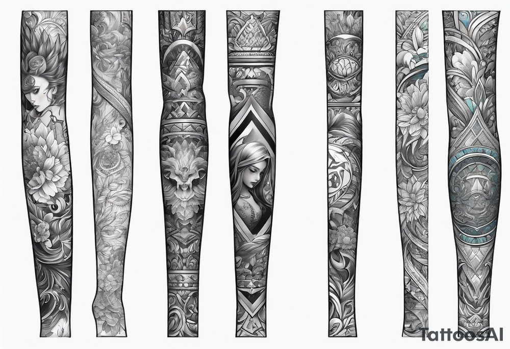 Full leg tattoo sleeve square tattoo idea
