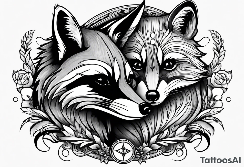 Raccoon and fox playing together tattoo idea